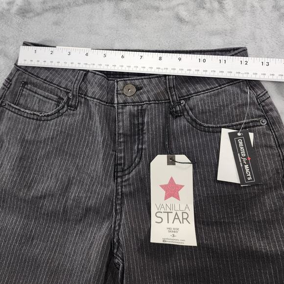 NEW Vanilla Star Jeans Womens 3 Juniors Gray Pin Striped Mid Rise Skinny Ankle - Picture 13 of 16